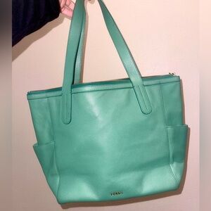 Fossil Green Sydney Leather Tote Bag